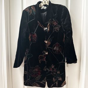 Coldwater Creek Black Floral Velvet Coat Jacket Size MP